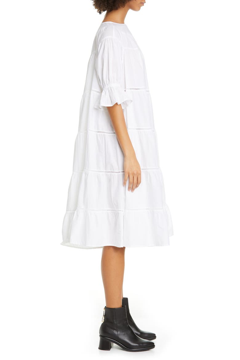 Paradis Open Tier Cotton Dress, Alternate, color, WHITE