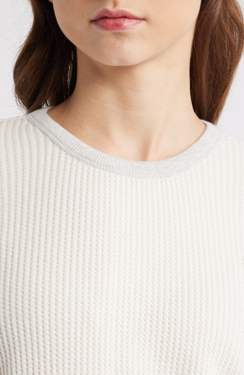 Faherty Apres Colorblock Long Sleeve Waffle Knit Top, Alternate, color, Egret Varsity