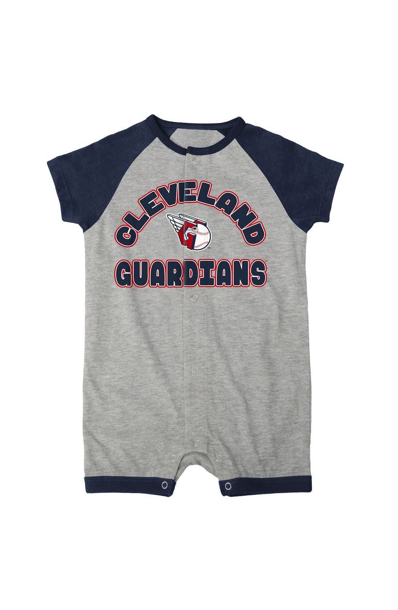 Outerstuff Infant  Heather Gray Cleveland Guardians Extra Base Hit Raglan Full-Snap Romper, Alternate, color, 