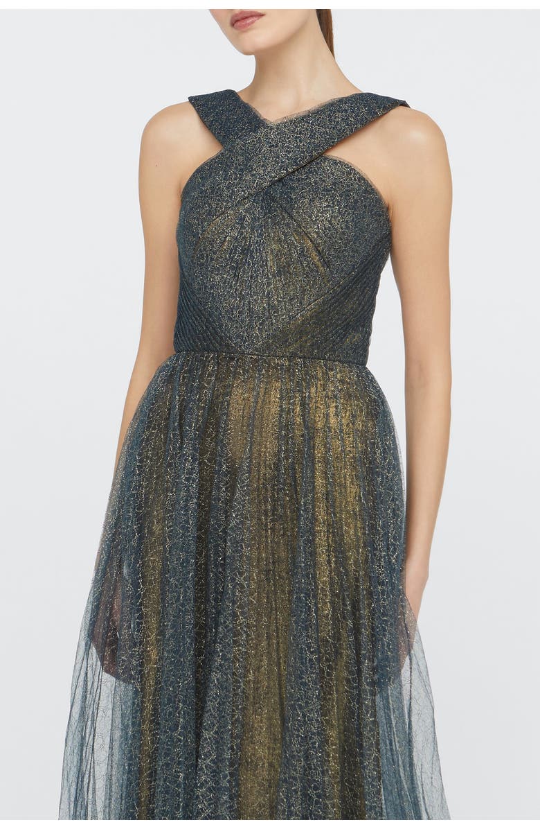 Theia Linda Halter Neck Gown, Alternate, color, Poseidon / Gold