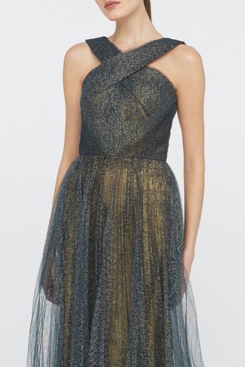 Theia Linda Halter Neck Gown In Gray