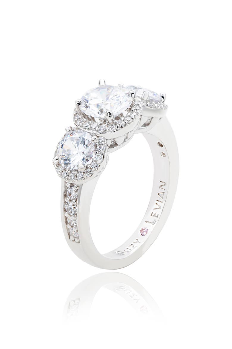Sterling Silver Three Stone CZ Ring, Alternate, color, WHITE