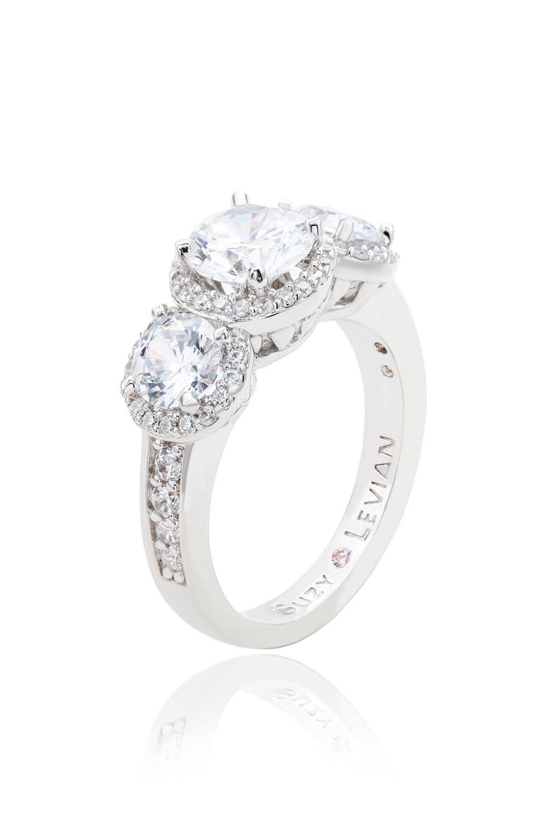 SUZY LEVIAN Sterling Silver Three Stone CZ Ring, Alternate, color, White