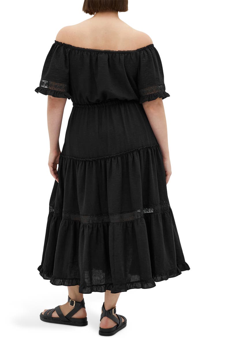 City Chic Angel Embroidery Detail Midi Dress, Alternate, color, Black