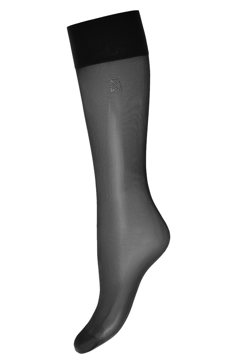 Wolford x Amina Muaddi Crystal Logo Sheer Crew Socks, Alternate, color,