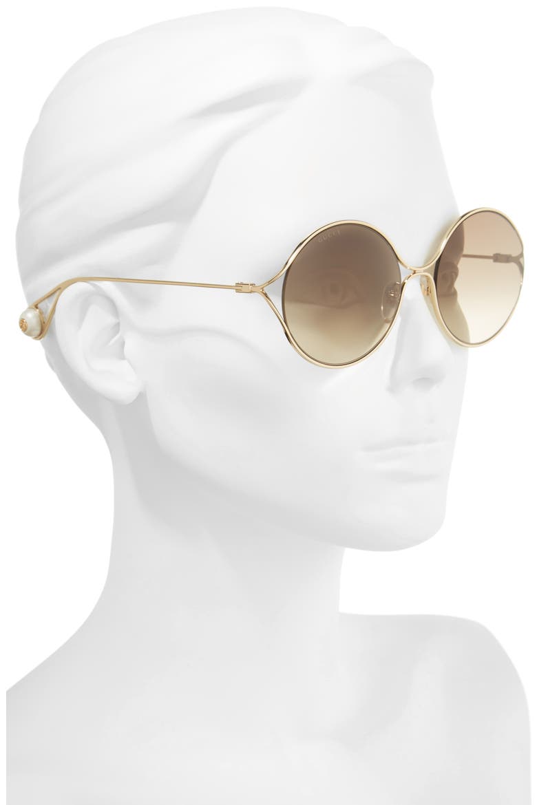 58mm Gradient Lens Round Sunglasses, Alternate, color, GOLD/ GRADIENT BROWN