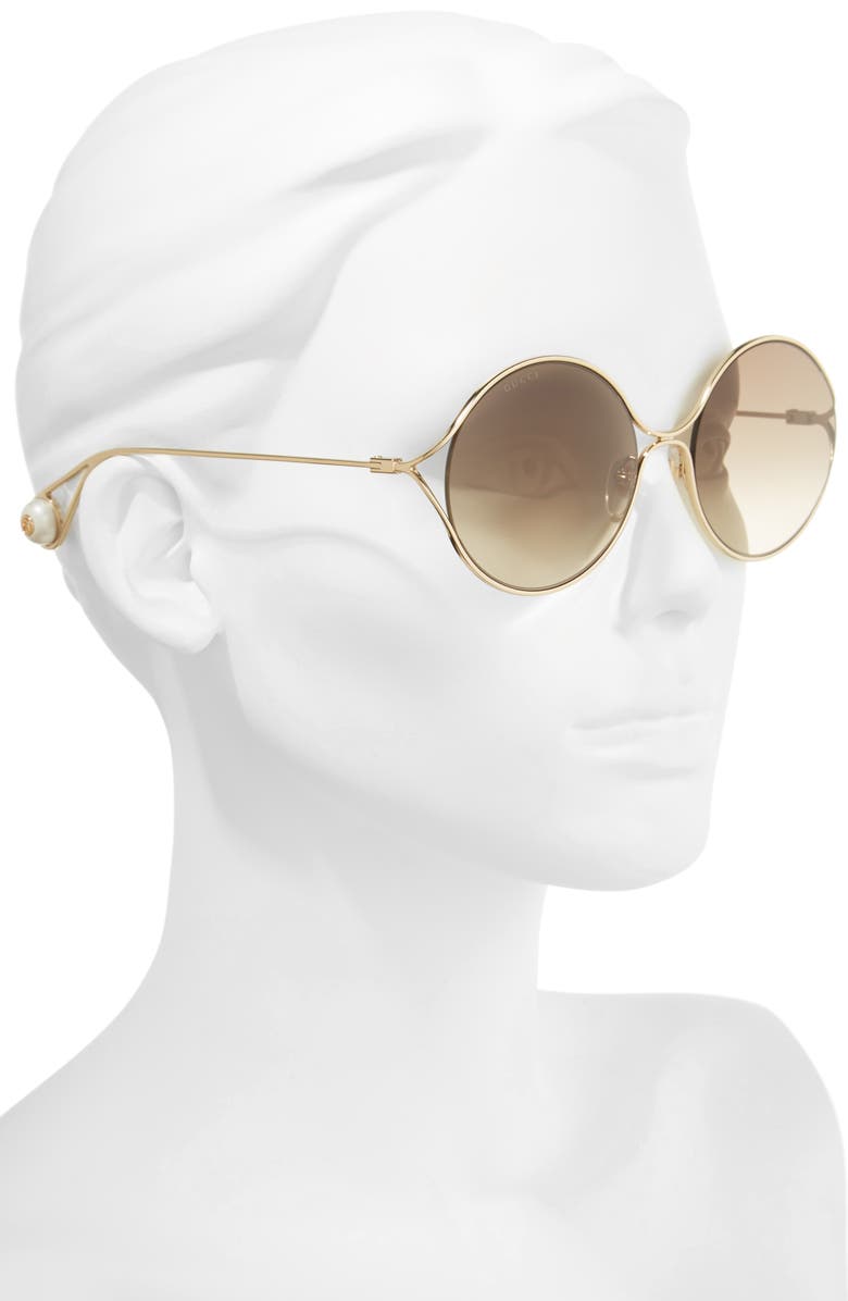 Gucci 58mm Gradient Lens Round Sunglasses, Alternate, color,