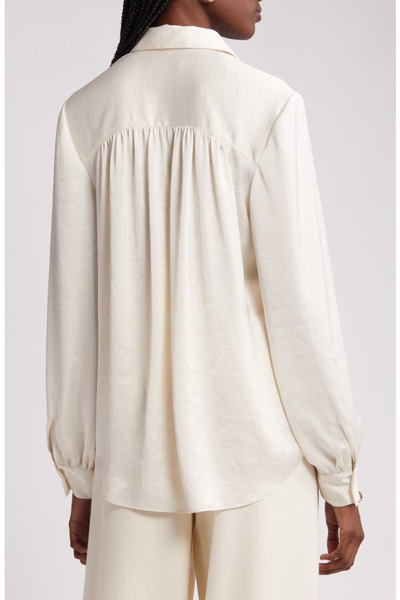 Textured Shirred Button-Up Shirt, Alternate, color, IVORY PRISTINE