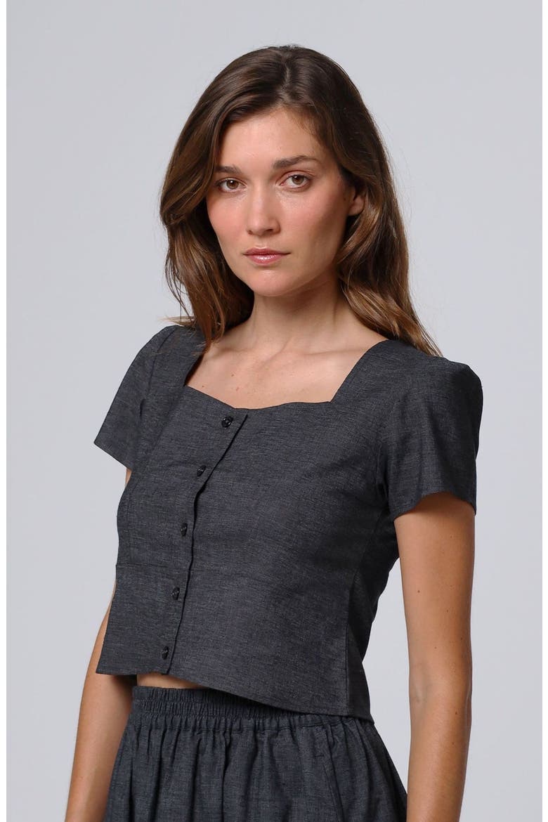 Hemp Blend Button Front Top, Alternate, color, washed black