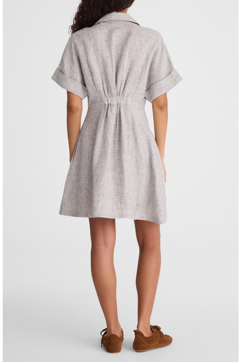 Pleated Linen Mini Shirtdress, Alternate, color, BLACK WHITE MINI STRIPE