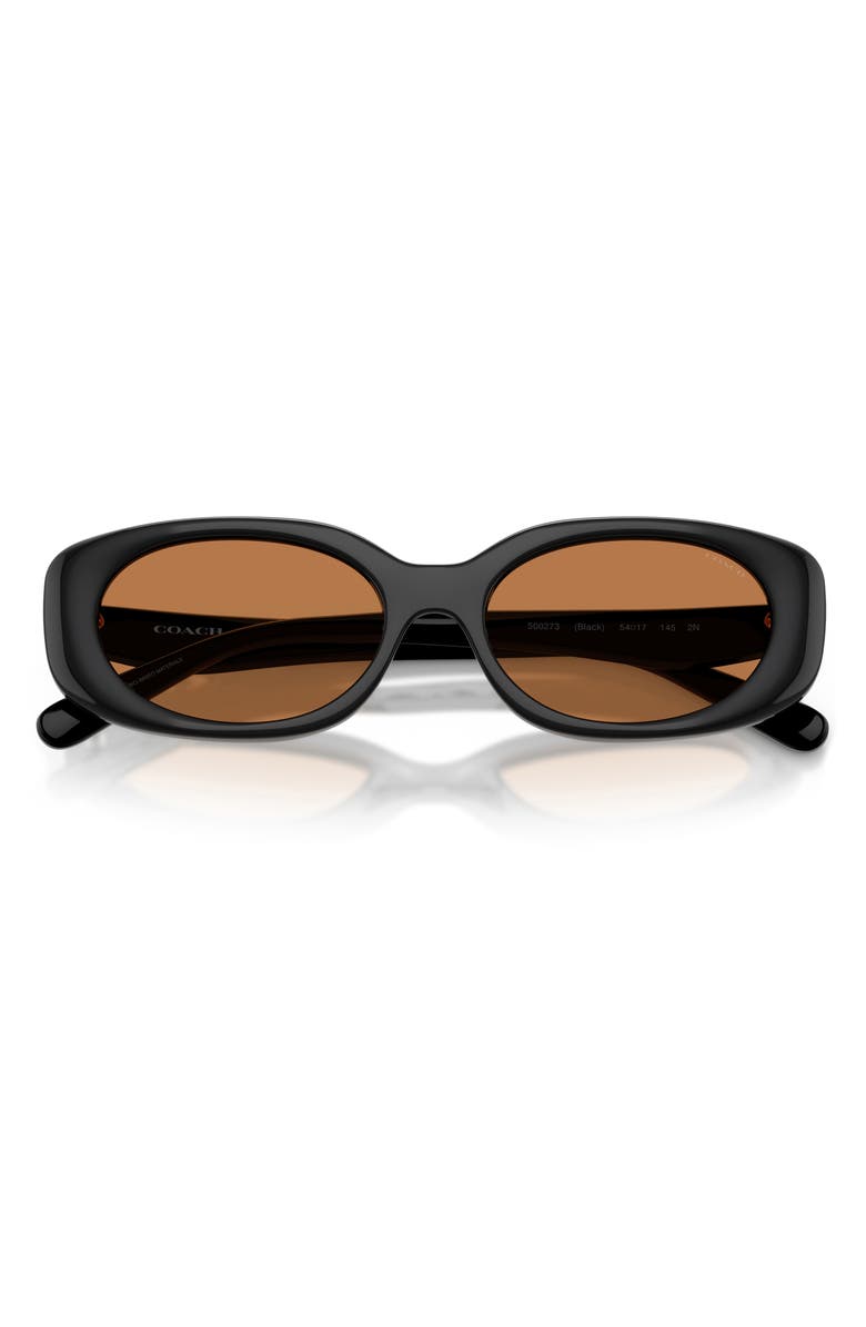 COACH 54mm Oval Sunglasses, Alternate, color, Black / Amber Solid