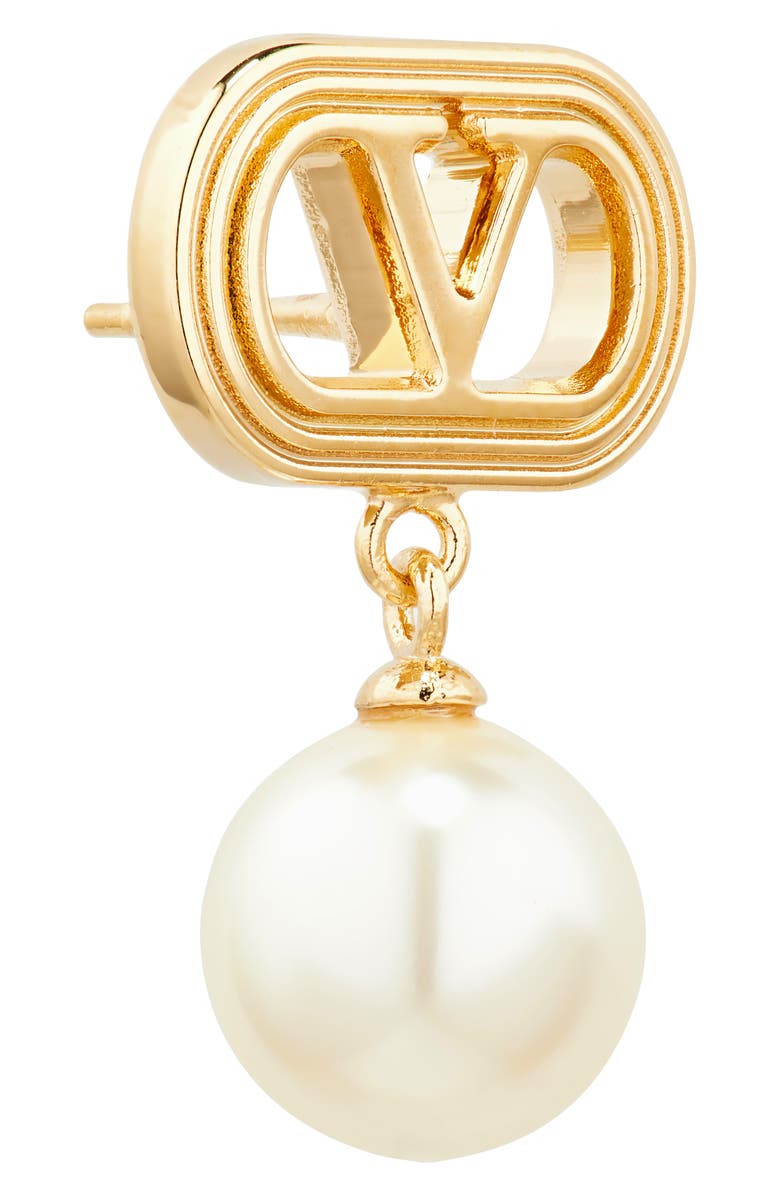 Valentino Garavani Ovalette VLOGO Swarovski<sup>®</sup> Faux Pearl Drop Earrings, Alternate, color, Oro/ Cream