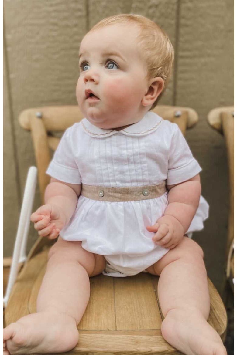 Ashton Linen Romper, Alternate, color, White and Beige