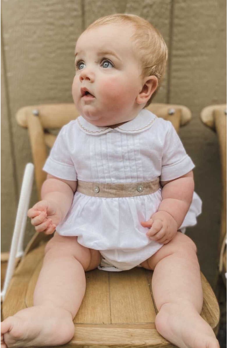 Petite Maison Kids Ashton Linen Romper, Alternate, color, White And Beige