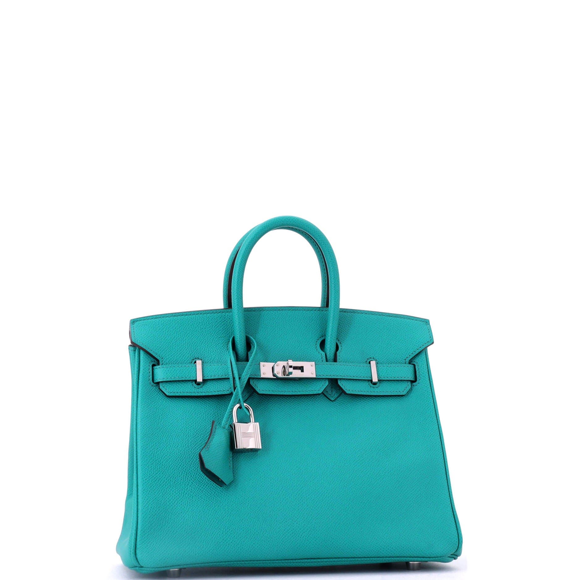 Pre-Owned Hermes Birkin Handbag Blue Epsom with Palladium Hardware 25, Alternate, color, Bleu Paon