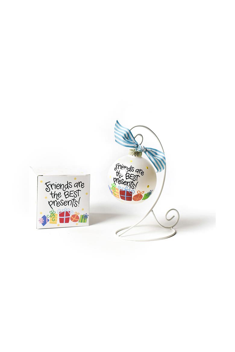 Friends are the Best Presents Glass Ornament with White Stand, Main, color, White