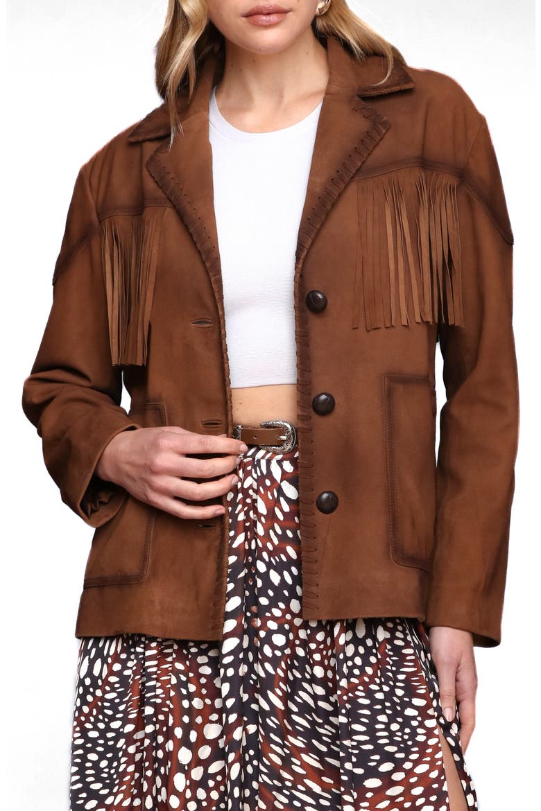 Fringe Genuine Suede Blazer, Main, color, BOURBON