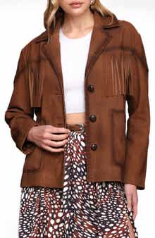 Avec Les Filles Fringe Genuine Suede Blazer
