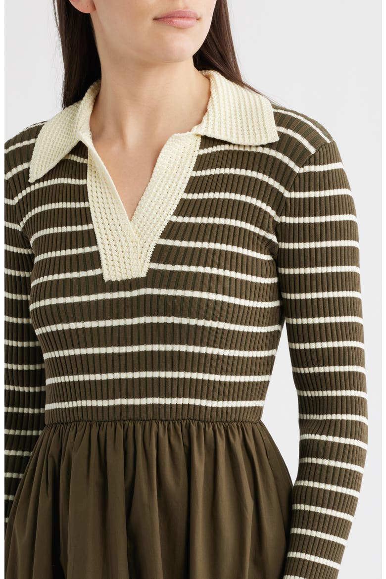 Stripe Long Sleeve Twofer Midi Dress, Alternate, color, DARK OLIVE