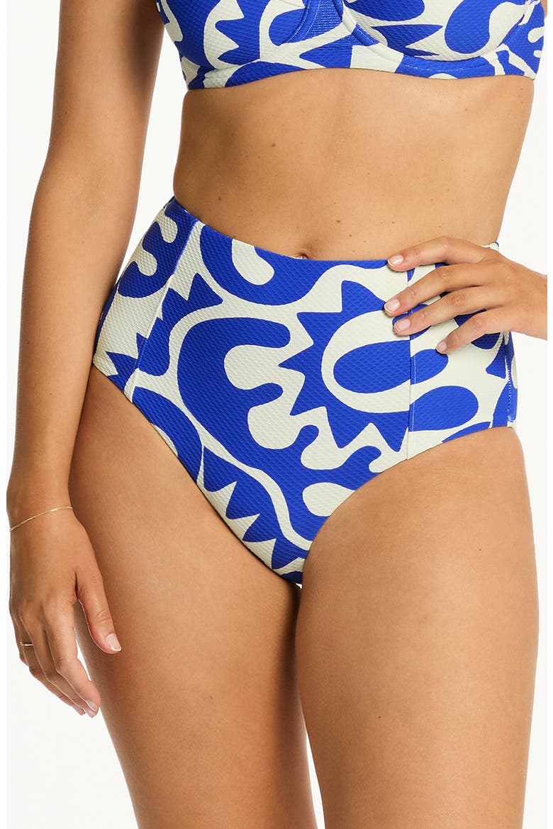 Seascape Panelled High Waist Bikini Bottoms, Main, color, BLUE