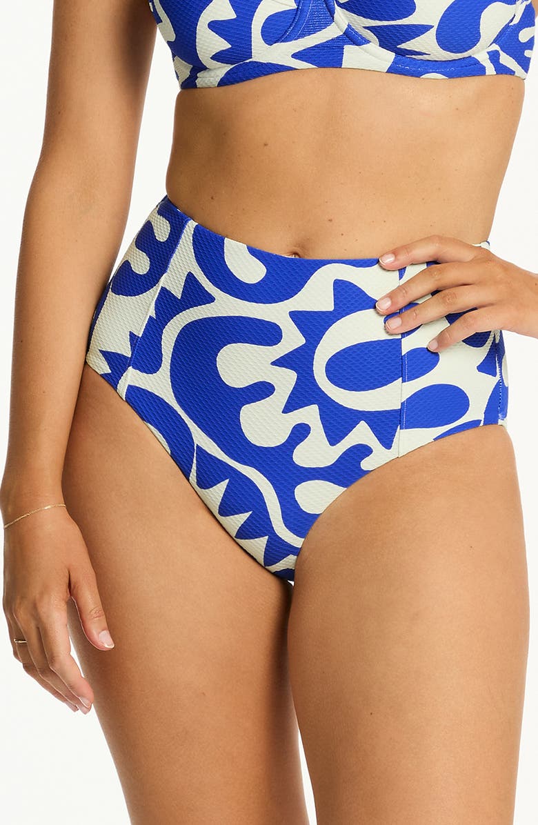 Sea Level Seascape Panelled High Waist Bikini Bottoms, Main, color, 