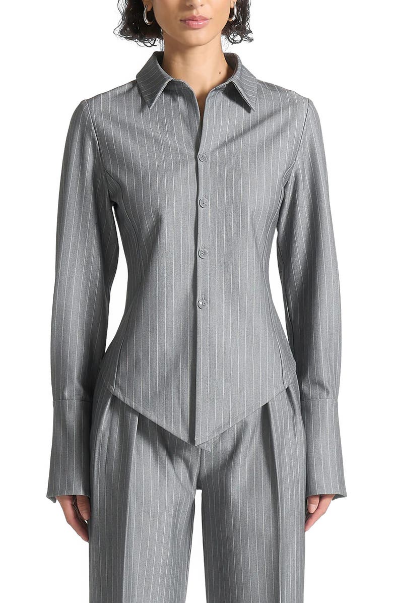 Manière De Voir Sonia Pinstripe Angled Shirt, Main, color, Grey