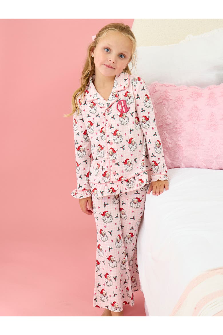 SoftSnooze Holiday Ruffle Flare Pajama Set, Alternate, color, Pink Dear Santa