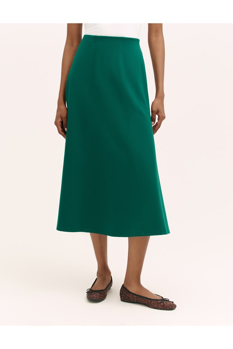Mae Ponte Jersey Midi Skirt, Main, color, Bottle Green