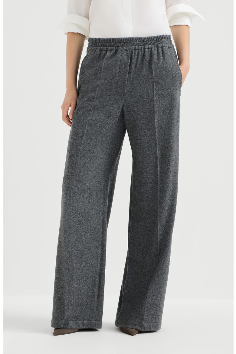 Cashmere jersey pleated wide track trousers, Main, color, Anthracite