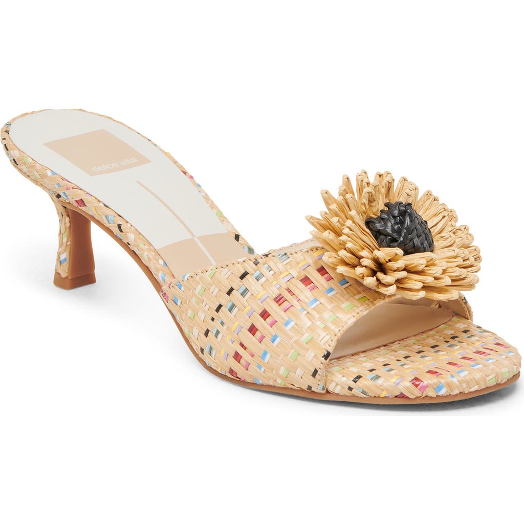 Dolce Vita Lourde Floral Kitten Heel Sandal In Pastel Multi Raffia
