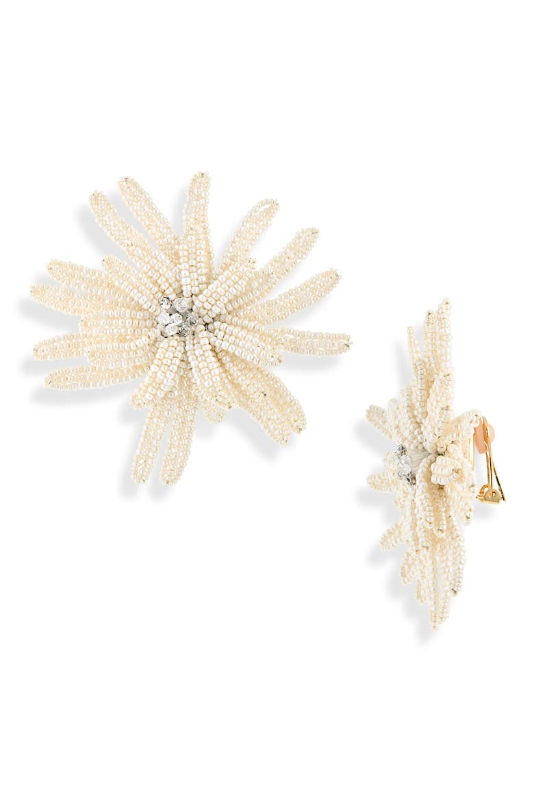 Beaded Chrysanthemum Earrings, Main, color, WHITE