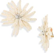 Oscar de la Renta Beaded Chrysanthemum Earrings