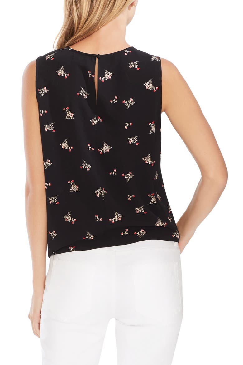 Desert Bouquet Tie Front Sleeveless Top, Alternate, color, RICH BLACK
