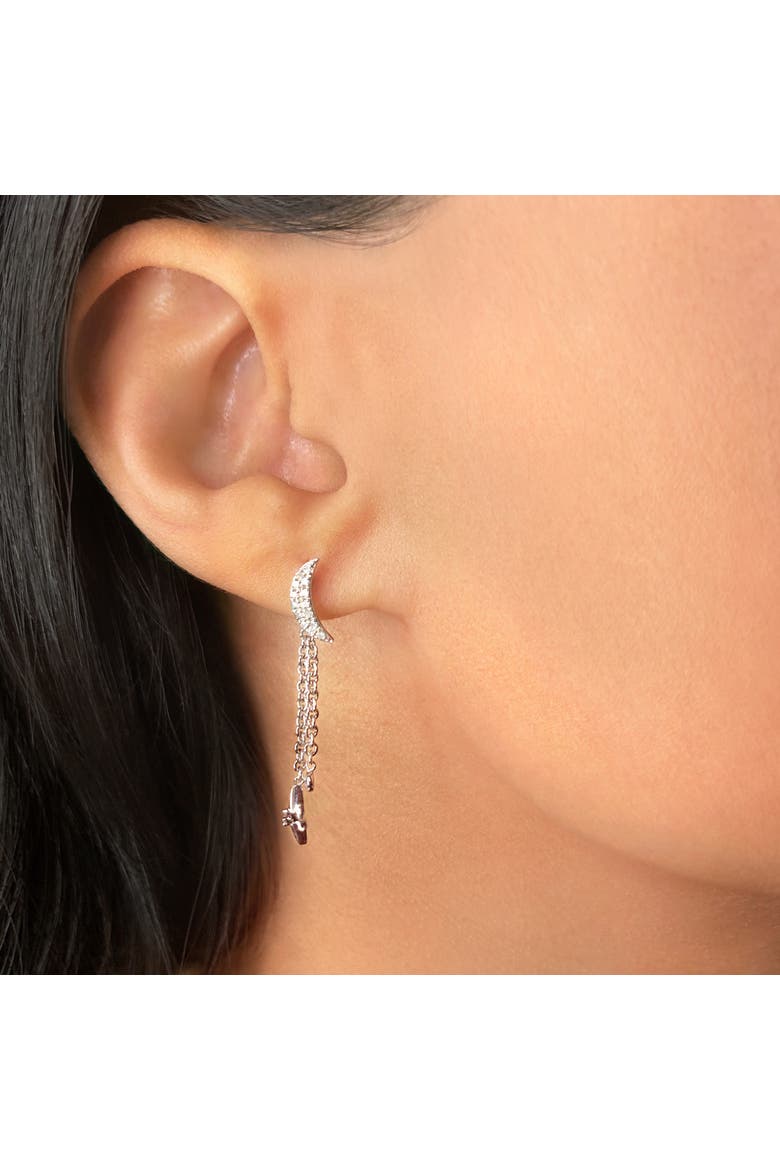 Moonlit Drop Star Sterling Silver Diamond Earring, Alternate, color, Silver