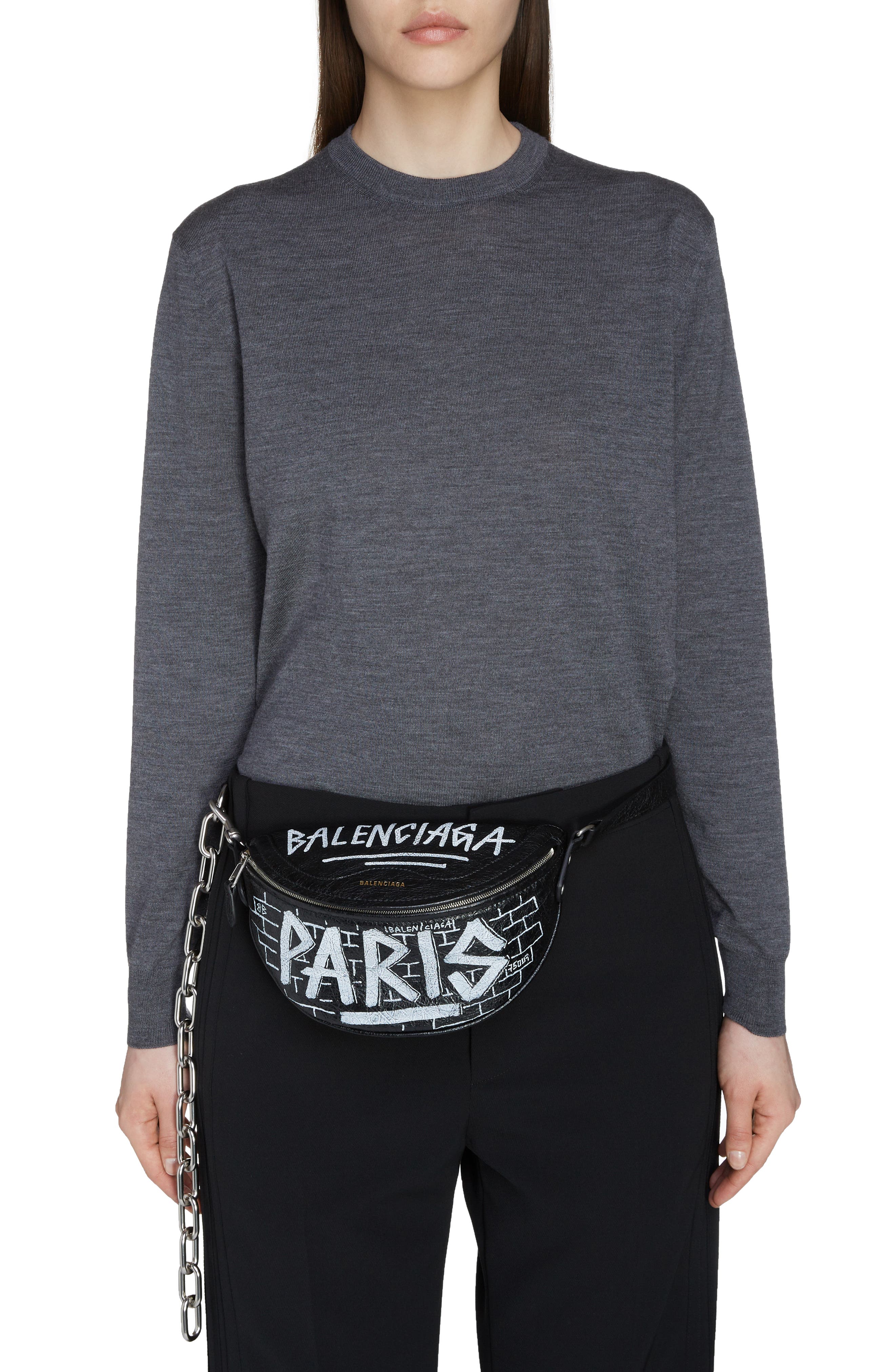 Balenciaga Extra Extra Small Souvenir AJ Logo Leather Belt Bag, Alternate, color, 