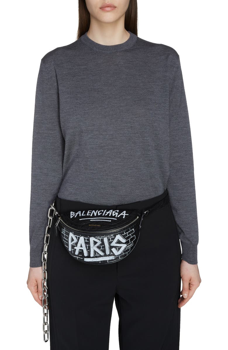 Balenciaga Extra Extra Small Souvenir AJ Logo Leather Belt Bag, Alternate, color,