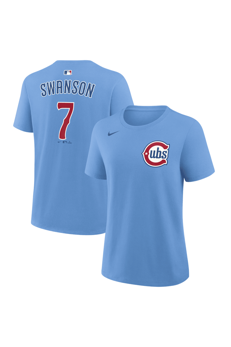Women's Nike Dansby Swanson Light Blue Chicago Cubs Name & Number T-Shirt, Main, color, Light Blue