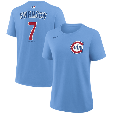 Women's Nike Dansby Swanson Light Blue Chicago Cubs Name & Number T-Shirt