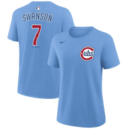 Nike Women's Nike Dansby Swanson Light Blue Chicago Cubs Name & Number T-Shirt