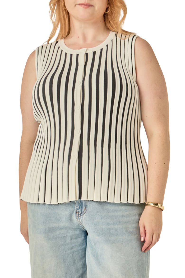 Front Button Sleeveless Sweater, Main, color, WHITE/ BLACK