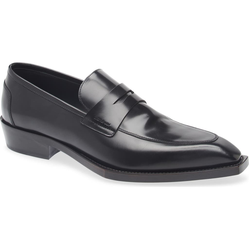 Stuart Weitzman Camillo Square Toe Suede Penny Loafer In Black