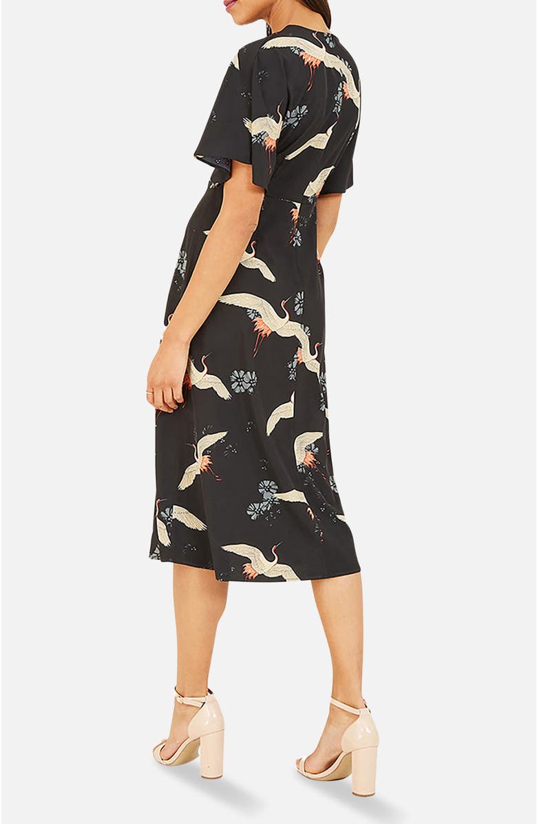 Yumi Short Sleeve V-Neck Midi Dress, Alternate, color, Black