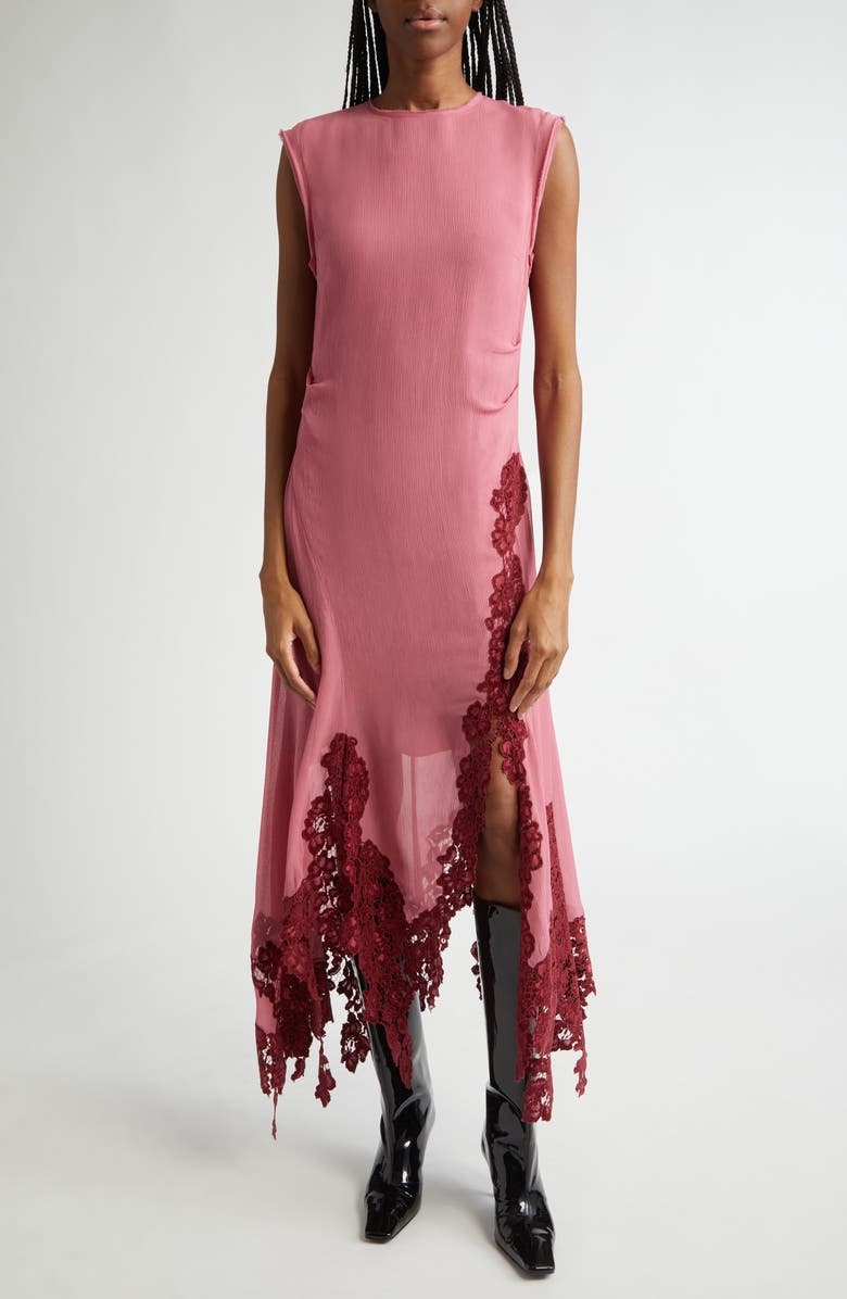 Acne Studios Dawella Lace Trim Crepe Midi Dress, Main, color, 