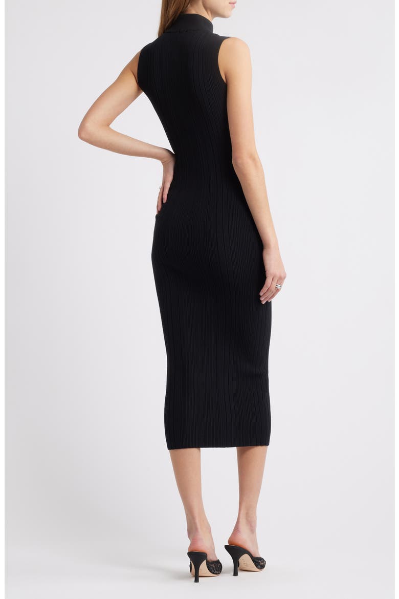 Sculpt Mock Neck Rib Midi Dress, Alternate, color, BLACK