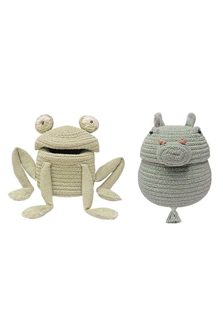 Set of 2 Frog & Pig Lidded Baskets, Main, color, GREEN