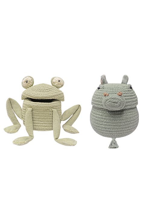 Set of 2 Frog & Pig Lidded Baskets
