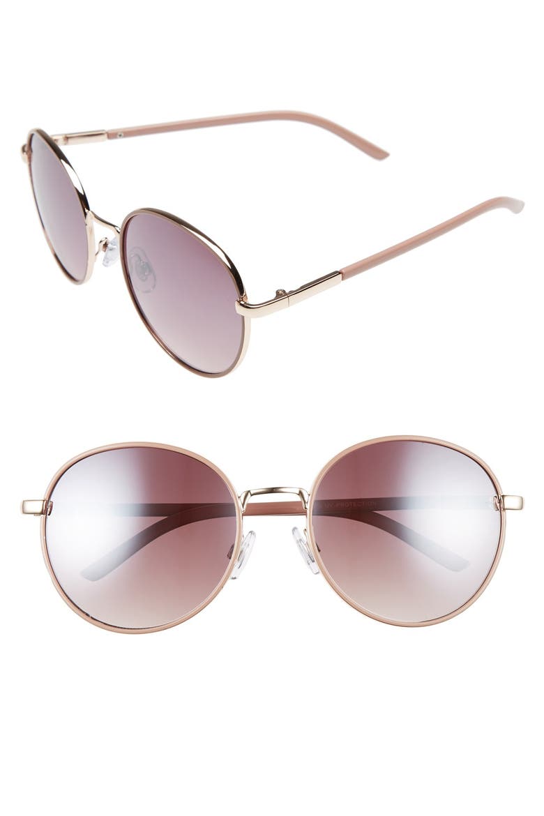 55mm Round Sunglasses, Main, color, NUDE