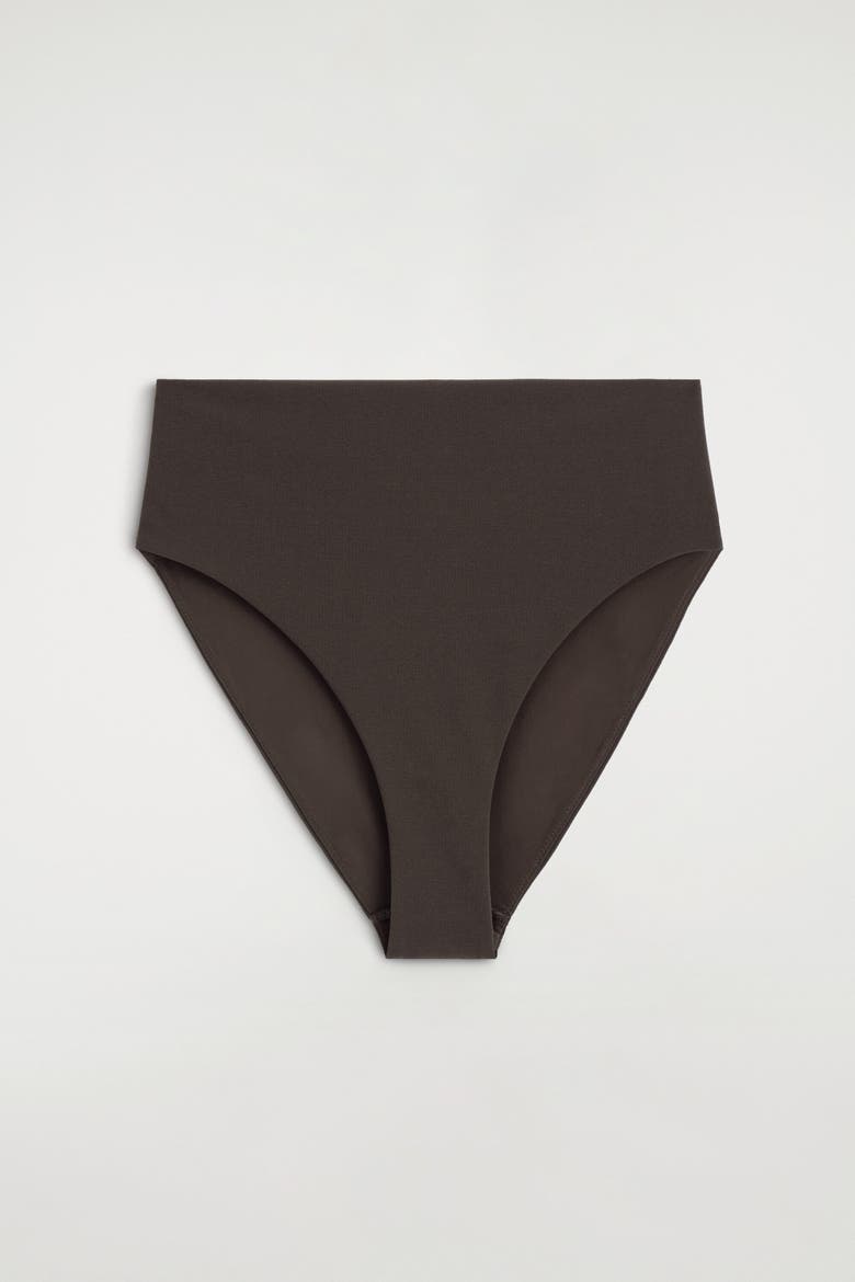 Textured High-waisted Bikini Briefs, Alternate, color, BROWN