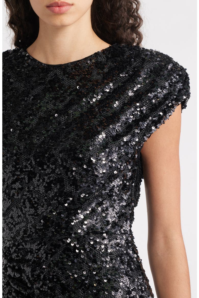Sequin Cap Sleeve Cocktail Dress, Alternate, color, BLACK