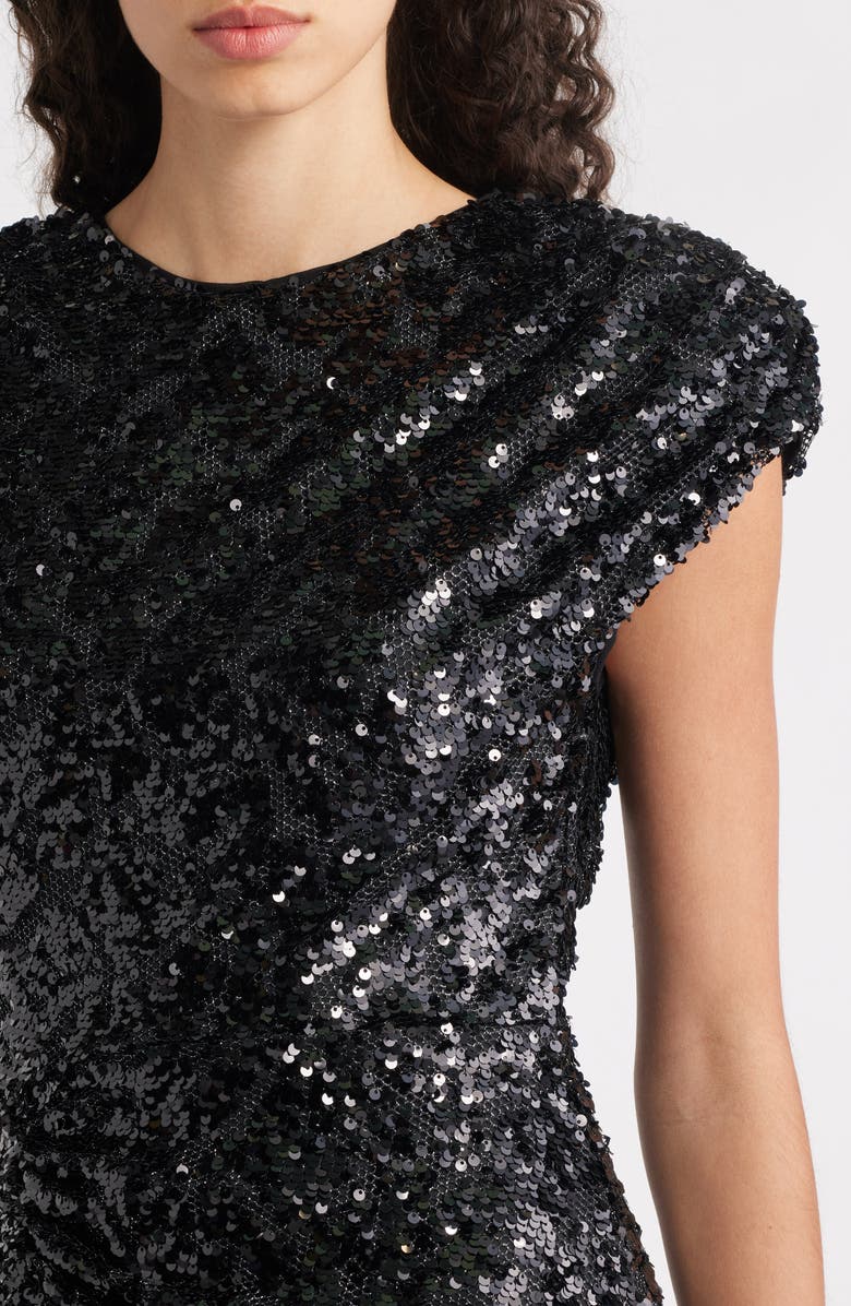 Vince Camuto Sequin Cap Sleeve Cocktail Dress, Alternate, color, Black
